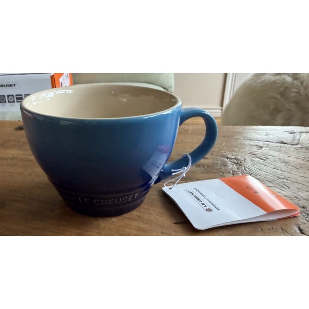 Le Creuset Stoneware Giant Cappuccino Bistro Mug 14 oz Azure Blue NEW
